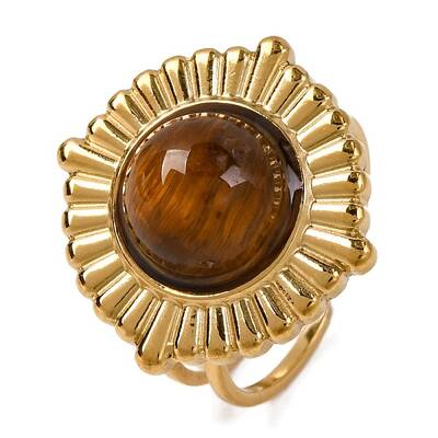 Round Natural Tiger Eye Finger Rings