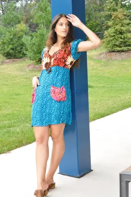 Ripple Slip On Dress - Upcycled Mixed | SIZE: L | Color: Brights