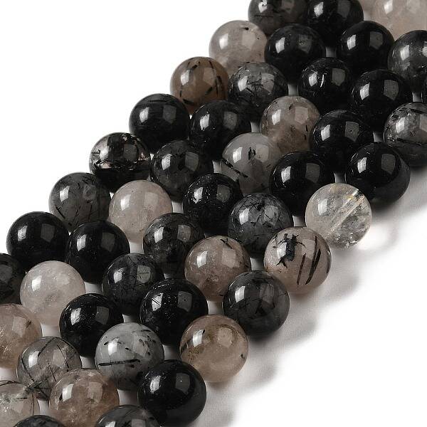 Natural Black Rutilated Quartz Beads Strands