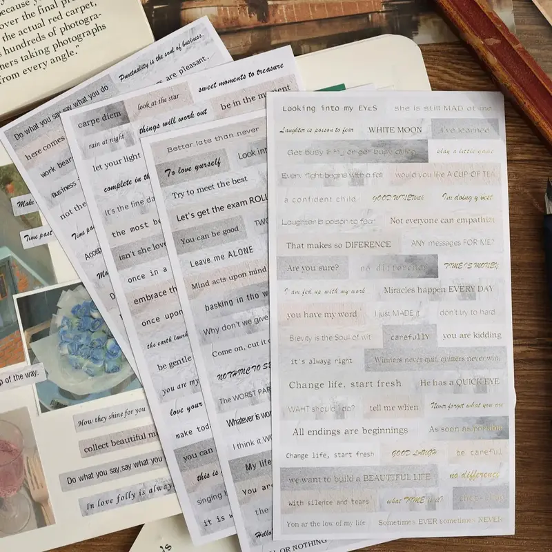 4pcs/Set Sentence Theme Label Sticker, Mixed Pattern Decorative Sticker For Gift DIY Craft Stationery