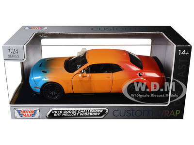 2018 Dodge Challenger SRT Hellcat Widebody Blue, Orange and Red Gradient Custom Wrap Series 1/24 Diecast Model Car by Motor...