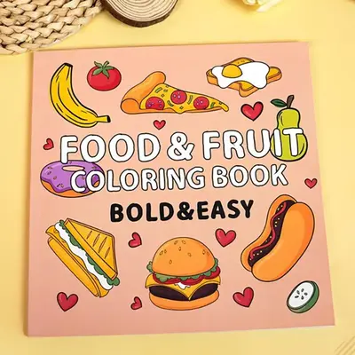 Food & Animal Pattern Coloring Book, 1 Count 40 Sheets Cartoon Coloring Book, Art Paper for Boys & Girls, Back To School Supp...