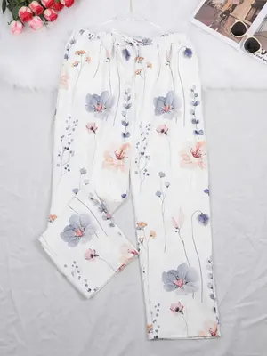 Plus Floral Print Drawstring Waist Pocket Jogger Pants, Casual Elastic Waist Trousers for Women, Women's Bottoms for Spring &...
