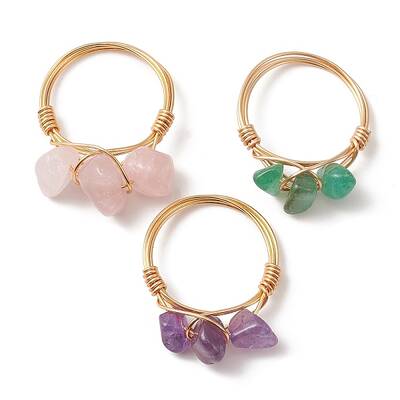 Natural Mixed Gemstone Chips Beaded Finger Rings