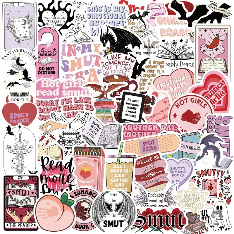 Bookish Smut Reading Book Sticker, 52pcs/set DIY Decorative Sticker, Waterproof Self Adhesive Decor Paper for Gift Greeting C...