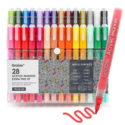 Grabie Extra Fine Tip Acrylic Paint Marker Set Of 28 markers grabie paintpen acrylic paintmarkers acrylic pens, art supplies,...