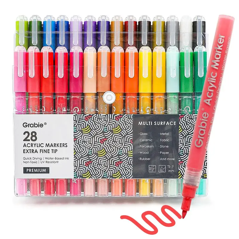 Grabie Extra Fine Tip Acrylic Paint Marker Set Of 28 markers grabie paintpen acrylic paintmarkers acrylic pens, art supplies,...