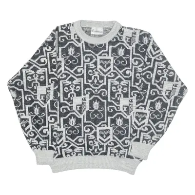 GABRIELLE Patterned Jumper Black Crazy Pattern Chunky Knit Crew Neck Womens M