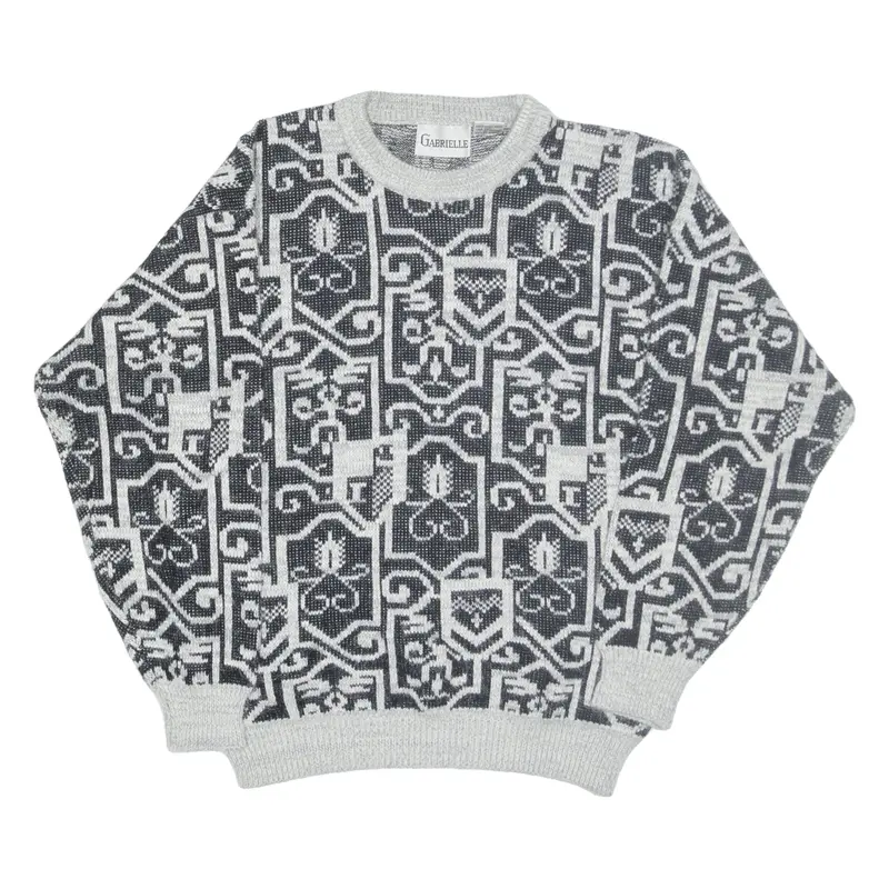 GABRIELLE Patterned Jumper Black Crazy Pattern Chunky Knit Crew Neck Womens M
