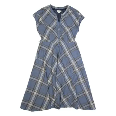MONSOON Womens A-Line Dress Blue Check Short Sleeve Long UK 14
