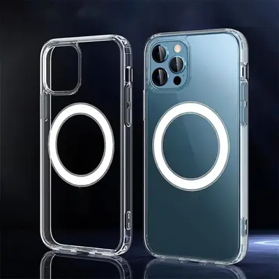 Magnetic Clear Decorative Phone Protector Cover, 1 Count Shockproof Case for iPhone 11 12 13 14 15 Pro Max Plus Cases, Ph...