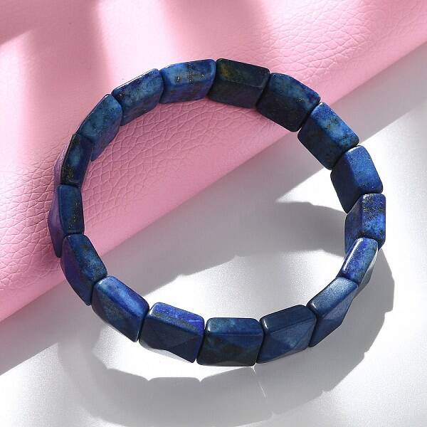 Sqaure Natural Lapis Lazuli Beads Stretch Bracelets for Women Men