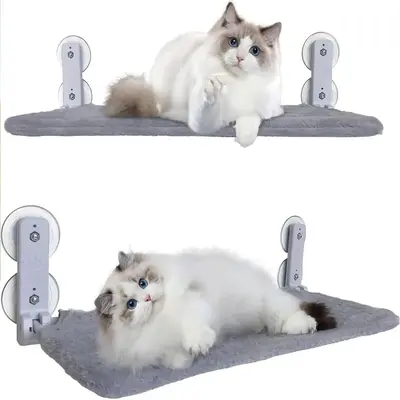 Cordless Cat Window Perch, Cat Hammock, Strong Metal Frame, 4 Suction Cups, Cozy Sunbathing Spot, Foldable for Space Saving, ...