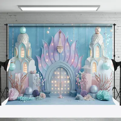 Elegant Mermaid Palace Pearls Cake Smash Backdrop