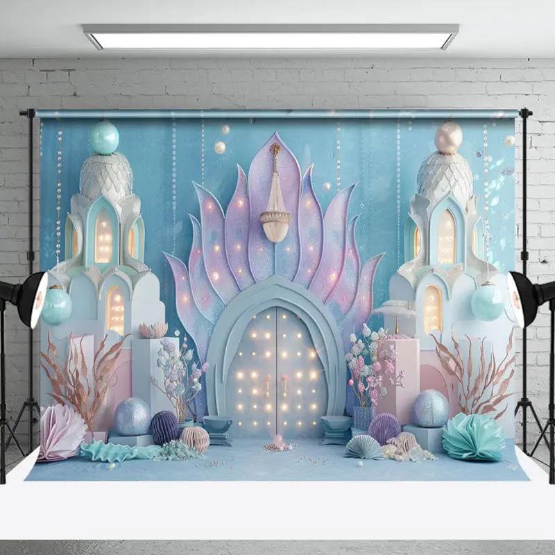 Elegant Mermaid Palace Pearls Cake Smash Backdrop