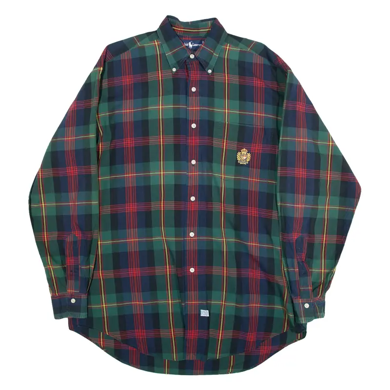 RALPH LAUREN Mens Shirt Green Check Long Sleeve M