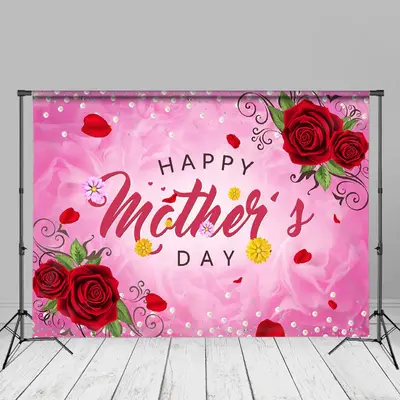 Pearls Red Rose Pink Mothers Day Photography Backdrop - Aperturee