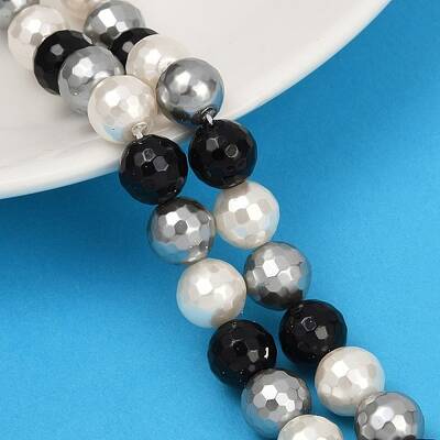 Faceted Round Shell Pearl Beads Strands