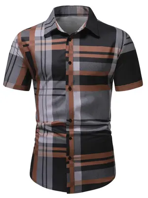 Men's Regular Fit Plaid Print Button Front Shirt, Casual Short Sleeve Collared Top for Spring & Summer, Fashion Men's Clothes...