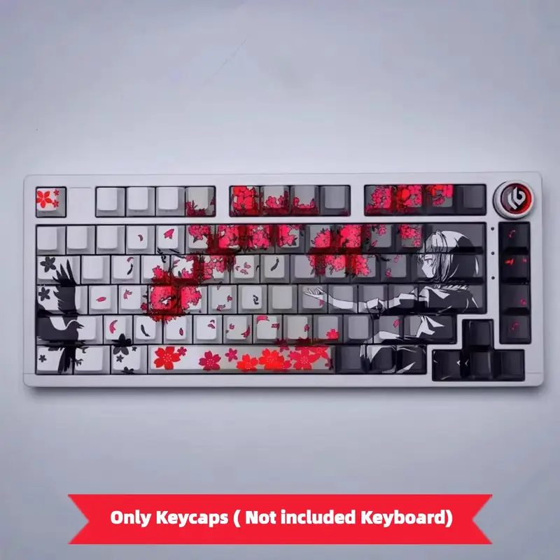 Cherry Blossom Pattern Keycap Set for Gaming Keyboard, 1 Set Cherry Profile Dye Sublimation Keycaps, Keycap for Cherry MX Swi...