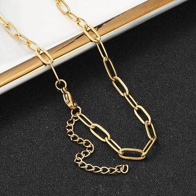 Ion Plating(IP) 304 Stainless Steel Paperclip Chain Necklace for Women