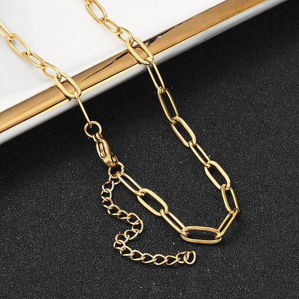 Ion Plating(IP) 304 Stainless Steel Paperclip Chain Necklace for Women