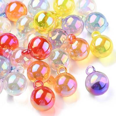 100Pcs 10 Colors UV Plating Rainbow Iridescent Transparent Acrylic Pendants