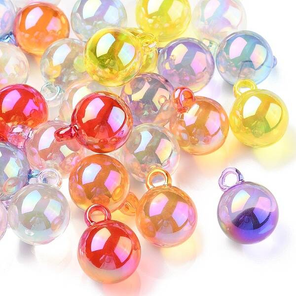 100Pcs 10 Colors UV Plating Rainbow Iridescent Transparent Acrylic Pendants