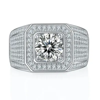 Sterling Silver Halo Pavé Princess-cut Moissanite Ring for Men