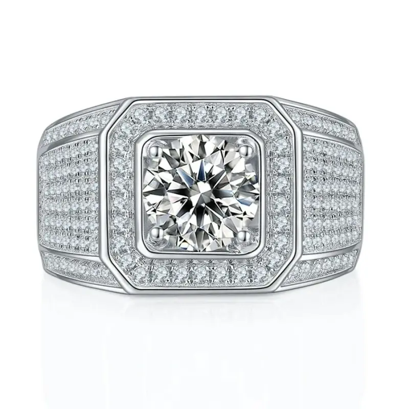 Sterling Silver Halo Pavé Princess-cut Moissanite Ring for Men