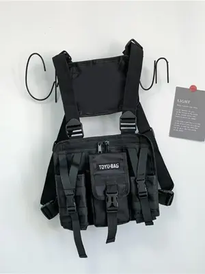 Men's Street Style Plain Color Chest Belt Bag, Trendy Novelty Multi-pocket Zipper Chest Bag, Fashionable Sports Bag for Runni...