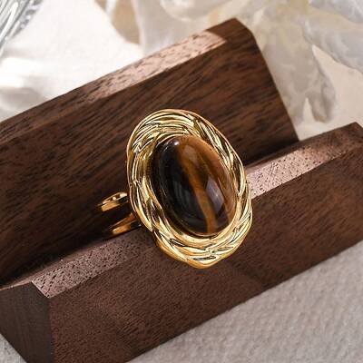 Oval Natural Tiger Eye Finger Rings