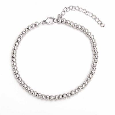 Non-Tarnish Simple Fashion Round Stainless Steel Beaded Bracelets for Women