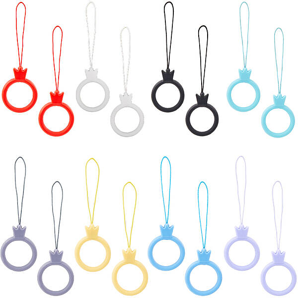 16Pcs 8 Colors Silicone Mobile Phone Finger Rings
