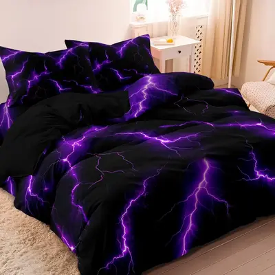 Lightning Print Duvet Cover Set, 3 Counts/set Including 1 Duvet Cover & 2 Pillowcase without Filler, Soft Breathable Bedding ...