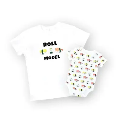 Mommy & Me Set Organic Cotton T-Shirt + Onesie - Sushi | Size: Sushi Adult Tee in S + Onesie in 3-6M