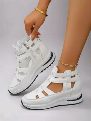 Fashionable White Color Platform Sandals, Casual Comfortable Thick Soled Sandals for Summer, Female All-match Round Toe Sanda...
