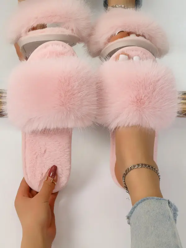 Women's Fashionable Fluffy Slippers for Women, Casual Comfortable Home Sandals for Fall & Winter, Fluffy Winter House Shoes f...