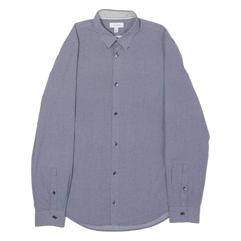 CALVIN KLEIN Mens Shirt Blue Diamond Long Sleeve S