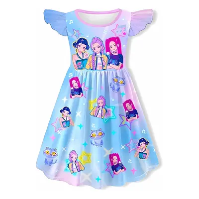 KPop Demon Hunters Girls K-Pop Demon Hunter Huntrix Role Little Short Sleeve Dresses Casual Rumi, Mira, and Zoey Dress Outfi...