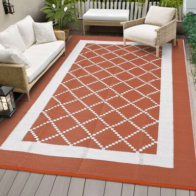 Garvee Waterproof Reversible Outdoor Patio Rug 9x18ft – Geometric Diamond Plastic Mat, UV Resistant, Collapsible, Easy Clea...