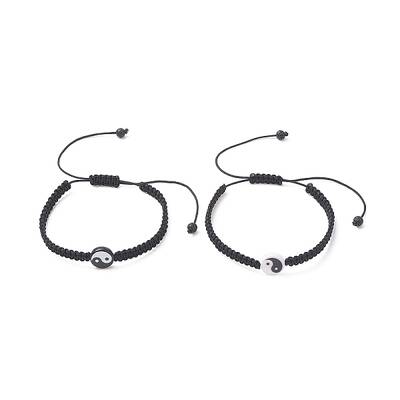 2Pcs 2 Color Acrylic Yin Yang Braided Bead Bracelets Set