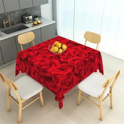 Dense Red Rose Floral Valentines Square Tablecloth - Aperturee