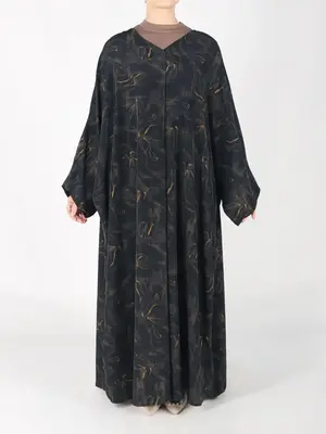 Women's Marble Print Double Sided Wear Abaya with Hidden Waist Tie, Modest Long Sleeve Open Front Maxi Muslim Dress, Women's ...