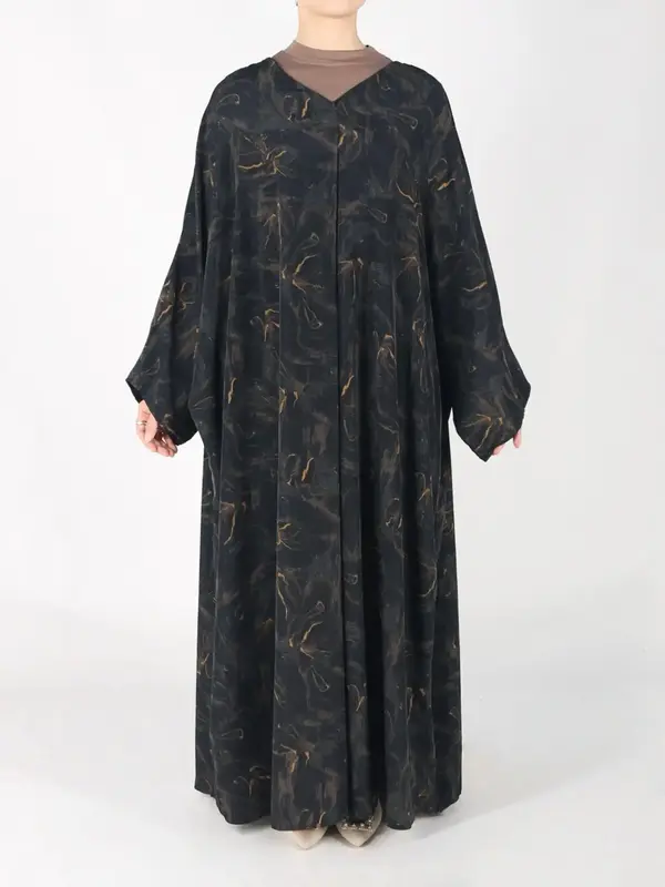 Women's Marble Print Double Sided Wear Abaya with Hidden Waist Tie, Modest Long Sleeve Open Front Maxi Muslim Dress, Women's ...