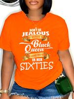 Plus Size Letter Print Round Neck Tee, Casual Jealousy Print Short Sleeve T-shirt for Spring & Fall, Women's Plus Clothing fo...