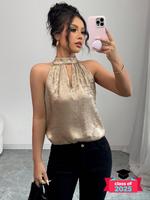Women's Glitter Halter Neck Blouse, Fashionable Solid Color Sleeveless Top for Party Holiday Vacation, Ladies Summer Clothes,...