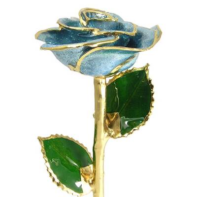 11 24k Gold Trimmed Light Blue Sparkle Rose