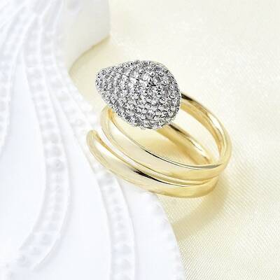 Brass Micro Pave Clear Cubic Zirconia Cuff Rings for Women