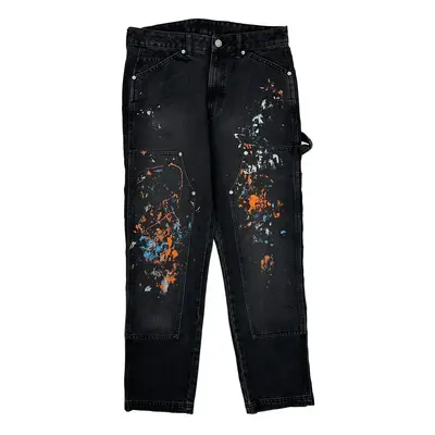 Paint Splattered No Boundaries Double Knee Carpenter Trousers - 32? Waist Black Cotton Blend